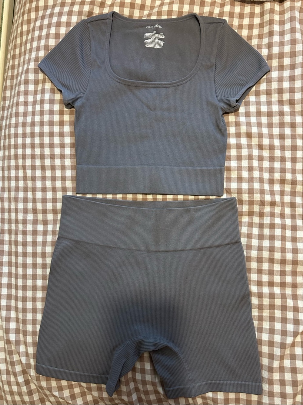 wild fable Ribbed Scoop Crop Top & High-Waist Shorts set - Charcoal